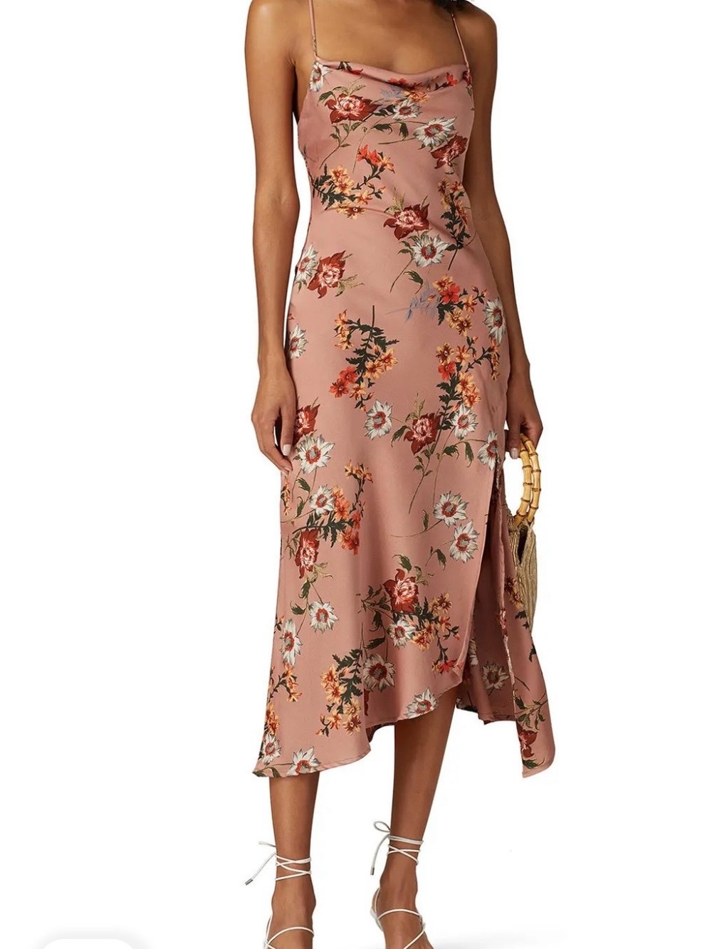 Astr Floral Cowl Neck Maxi Slip Dress in Dusty Rose